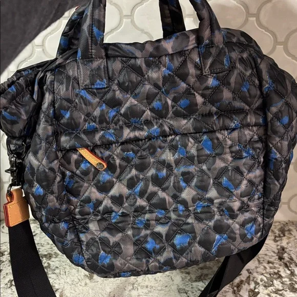MZ Wallace Quilted Black and Blue Leopard Tote/ Crossbody - Picture 8 of 11